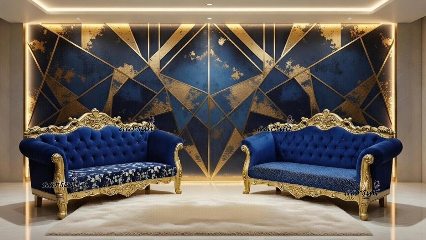 Pair of Antique Gold & Blue Couch Set YT-408
