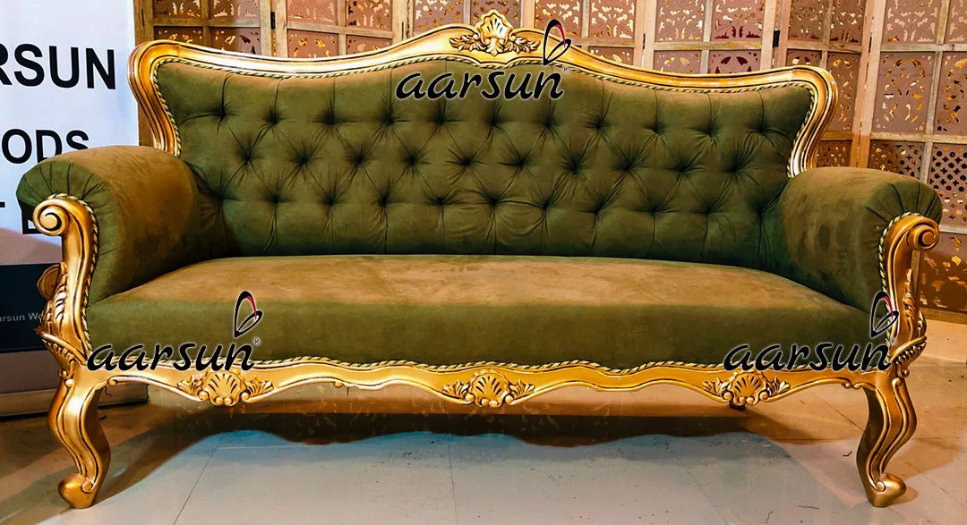 Pista Green Royal Sofa in Golden Finish YT-386 view 3