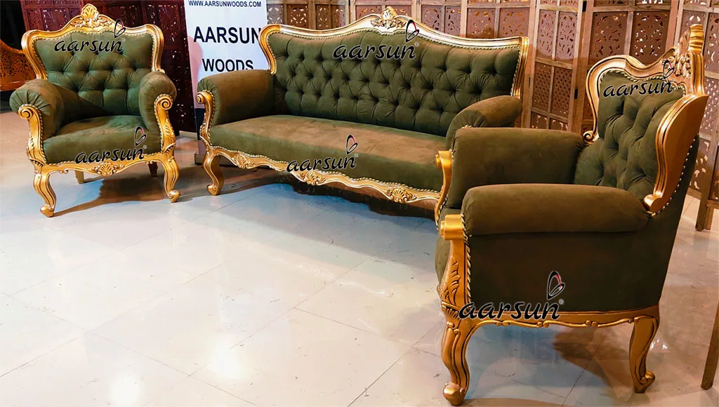 Pista Green Royal Sofa in Golden Finish YT-386 view 5