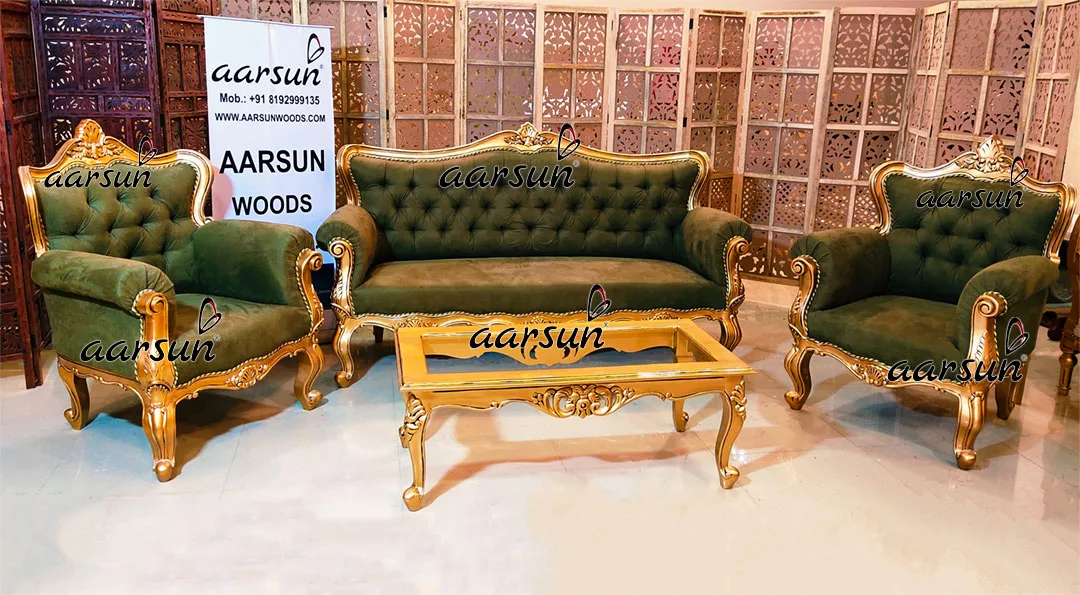 Pista Green Royal Sofa in Golden Finish YT-386 view 6