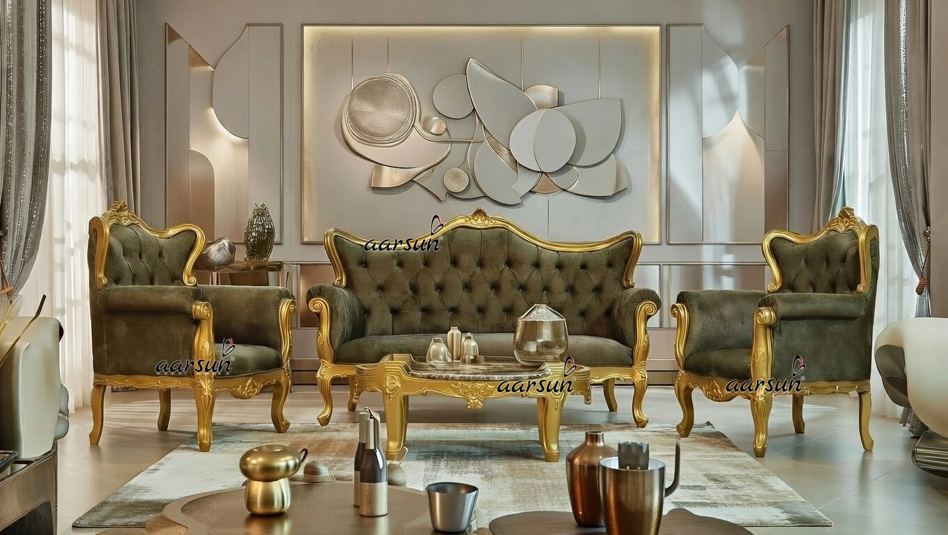 Pista Green Royal Sofa in Golden Finish YT-386