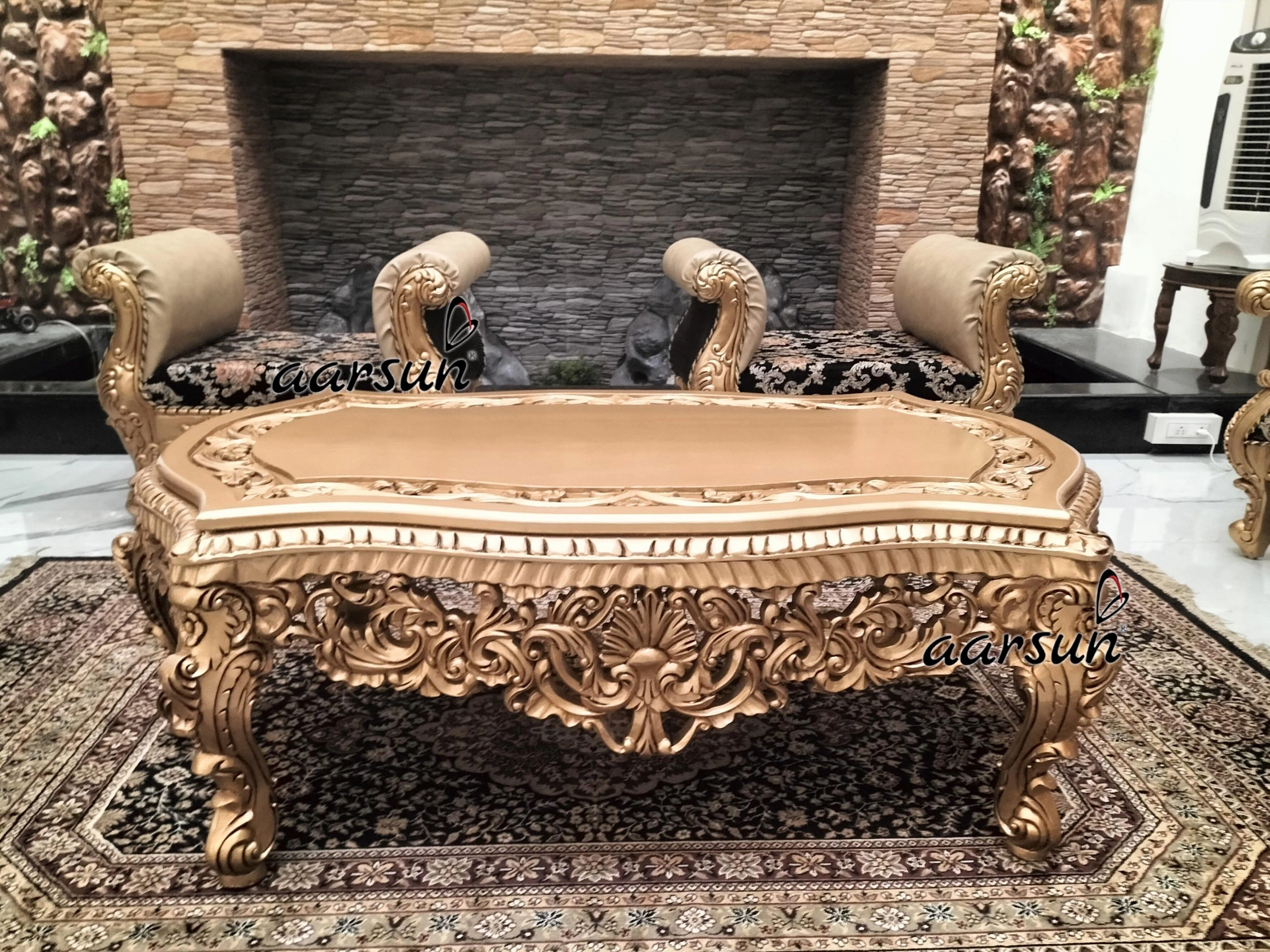 Premium Wooden Sofa Set with Ornate Carving for Living Room view 4
