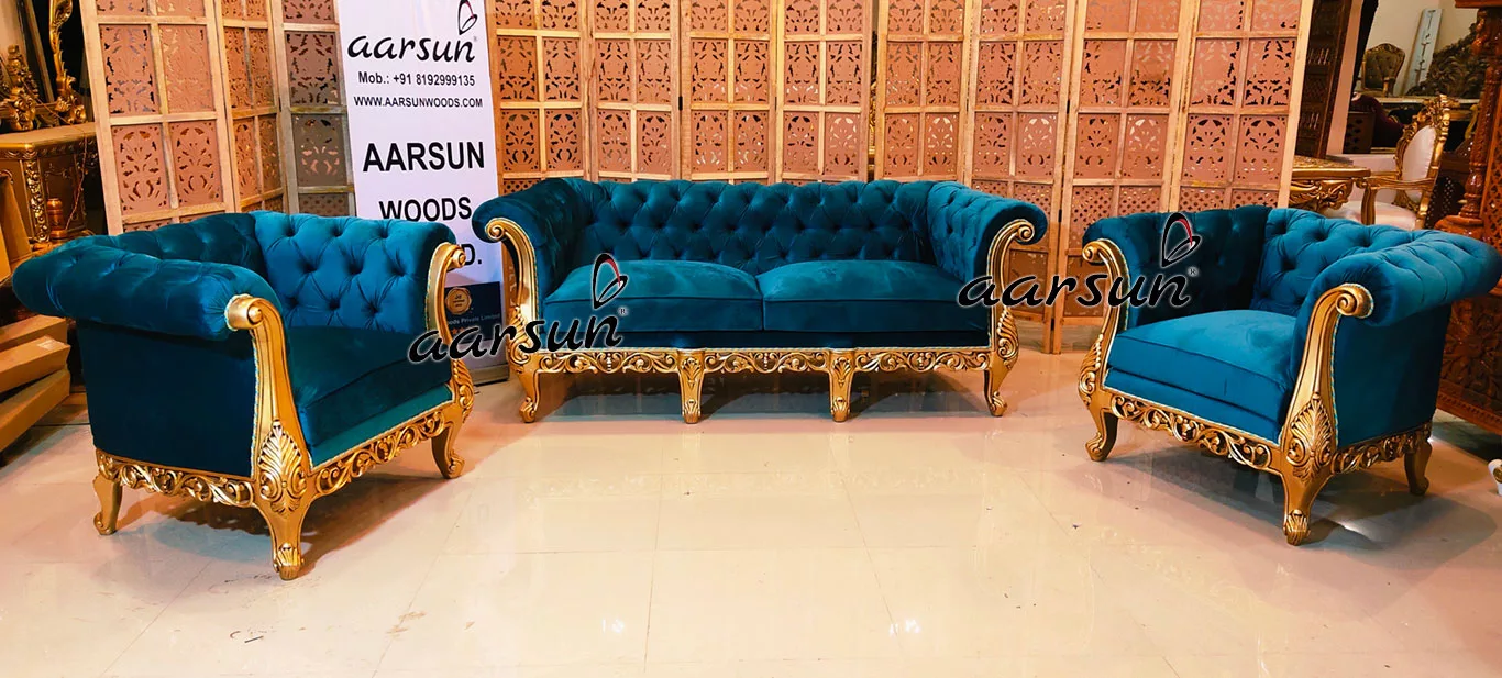 Royal Chesterfield Sofa Set in Gold YT-373 view 3