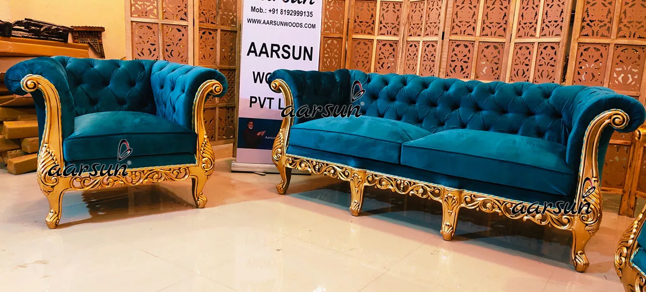 Royal Chesterfield Sofa Set in Gold YT-373 view 5