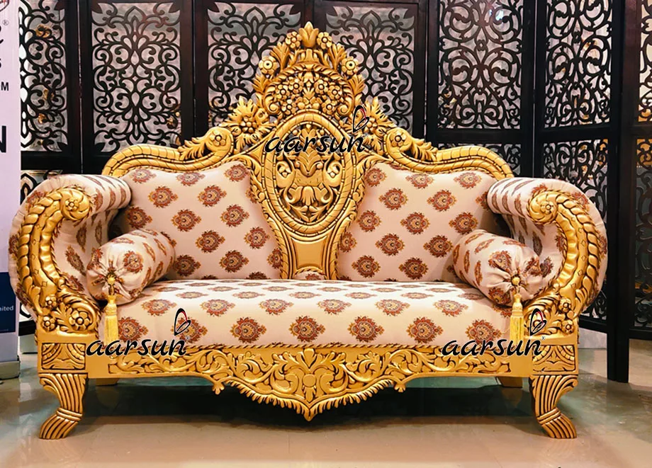 Royal Couch and Chair Set in Antique Gold Handcrafted by Skilled Artisans YT-438 view 3