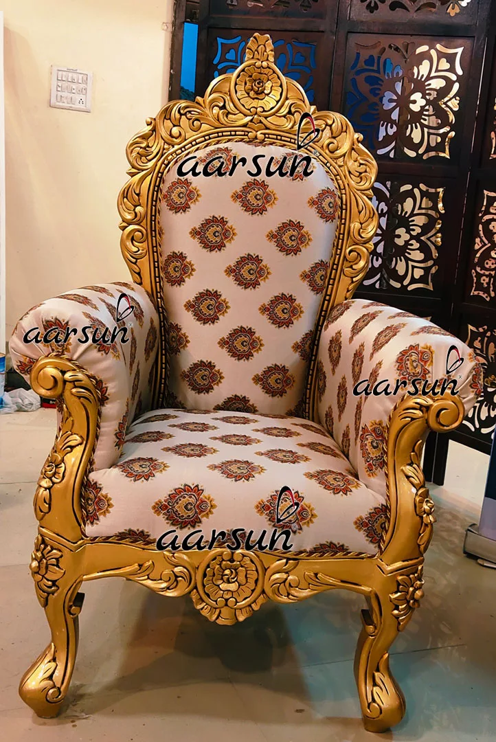 Royal Couch and Chair Set in Antique Gold Handcrafted by Skilled Artisans YT-438 view 4
