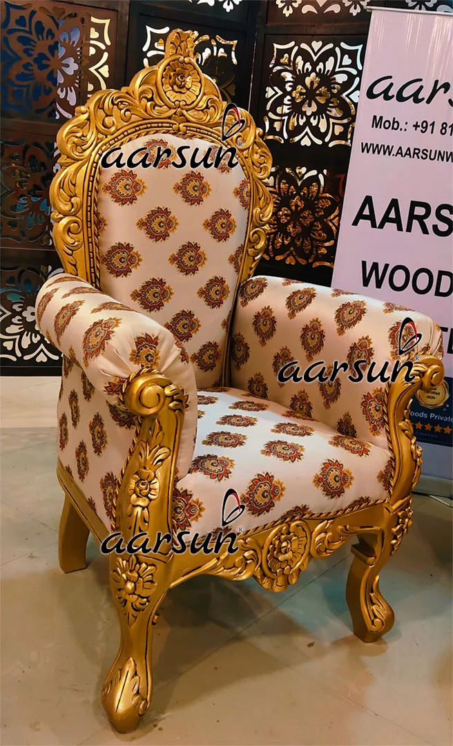 Royal Couch and Chair Set in Antique Gold Handcrafted by Skilled Artisans YT-438 view 5