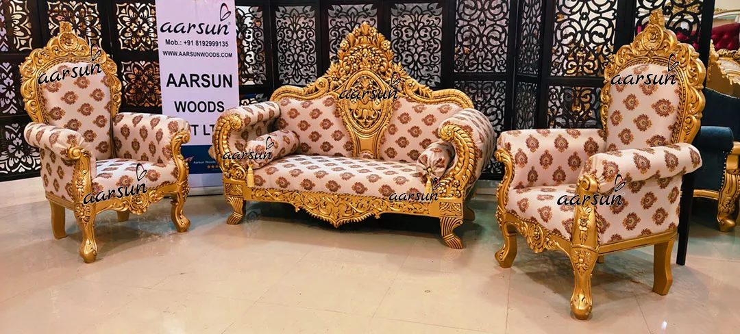 Royal Couch and Chair Set in Antique Gold Handcrafted by Skilled Artisans YT-438 view 6