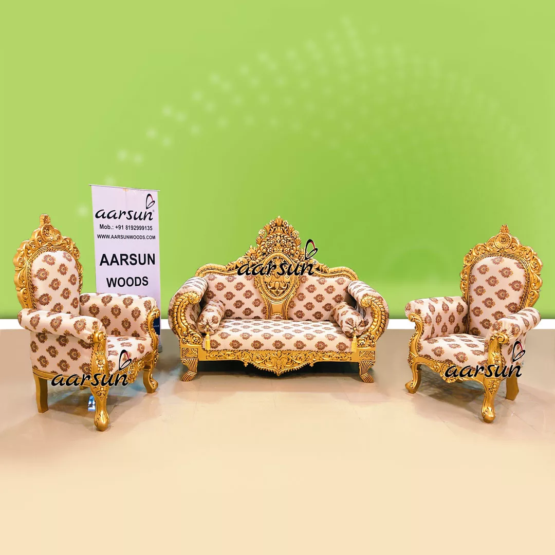 Royal Couch and Chair Set in Antique Gold Handcrafted by Skilled Artisans YT-438