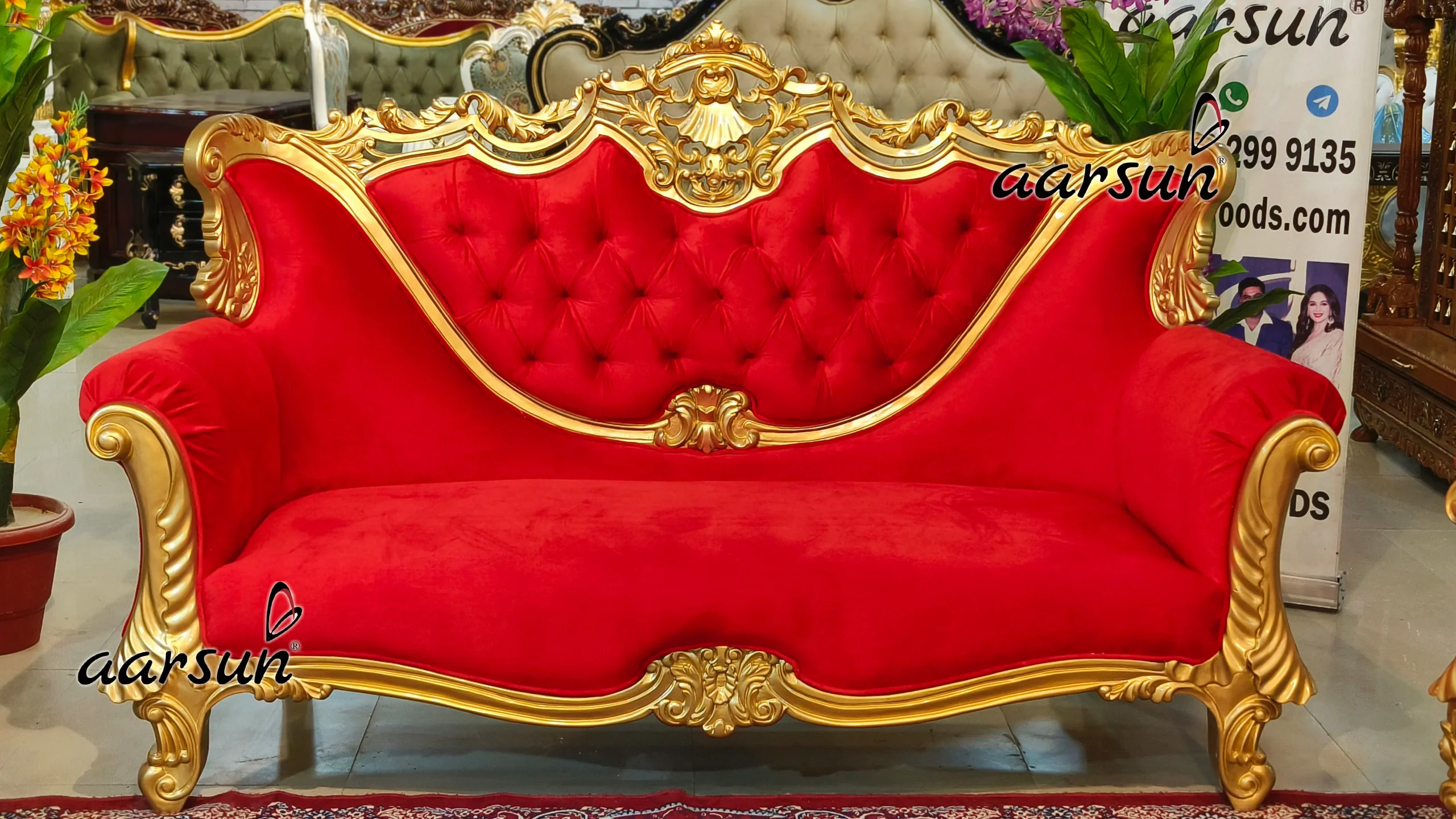 Royal Red Sofa Set in Teak Wood view 3