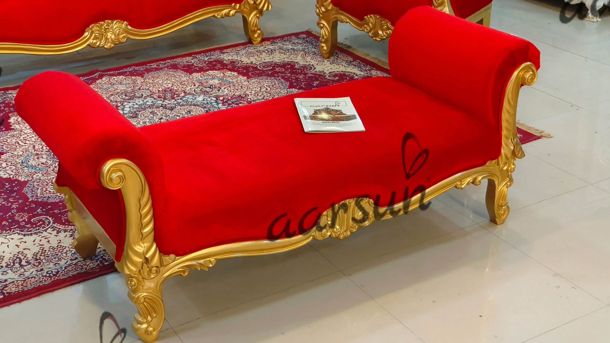 Royal Red Sofa Set in Teak Wood view 4