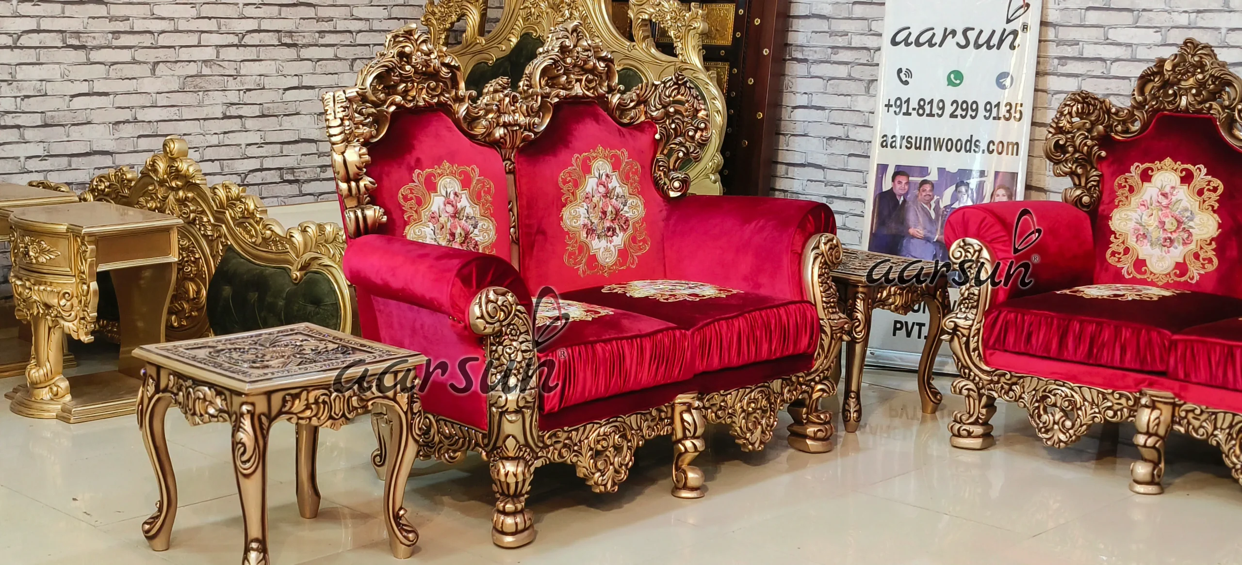 Royal Sofa Set in Rush Gold Finishing view 3