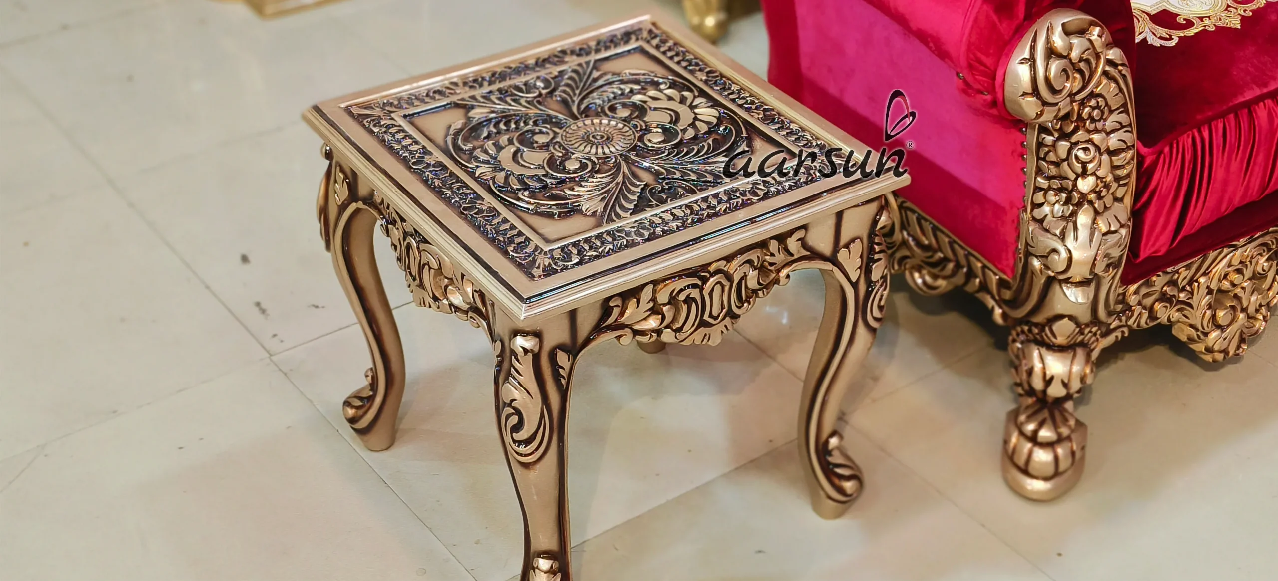 Royal Sofa Set in Rush Gold Finishing view 4