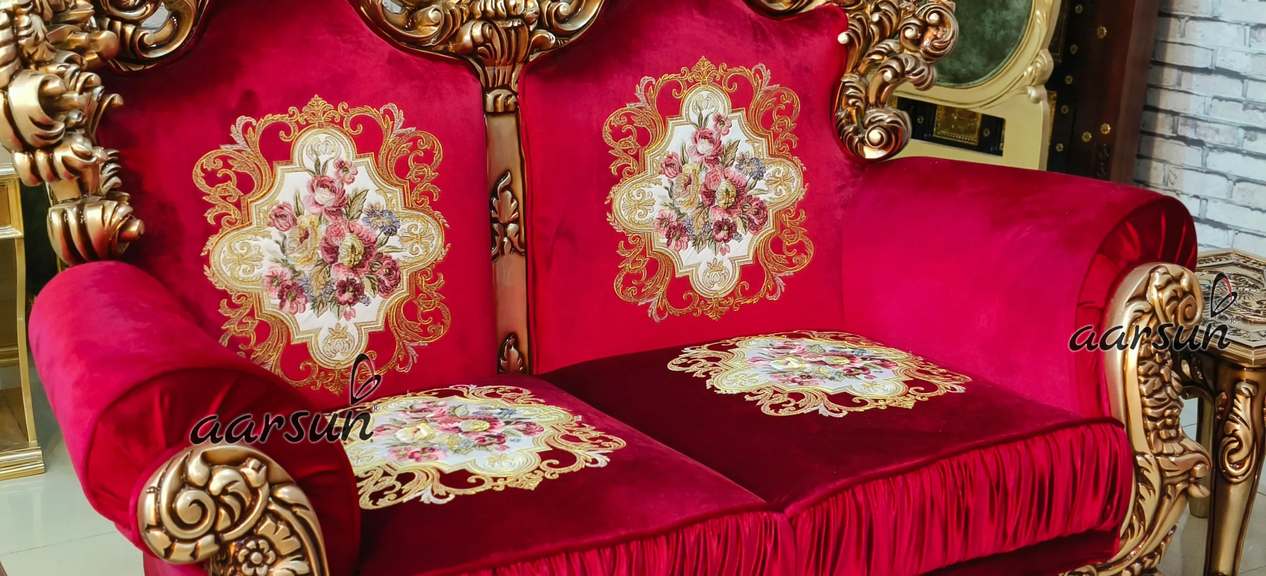 Royal Sofa Set in Rush Gold Finishing view 5