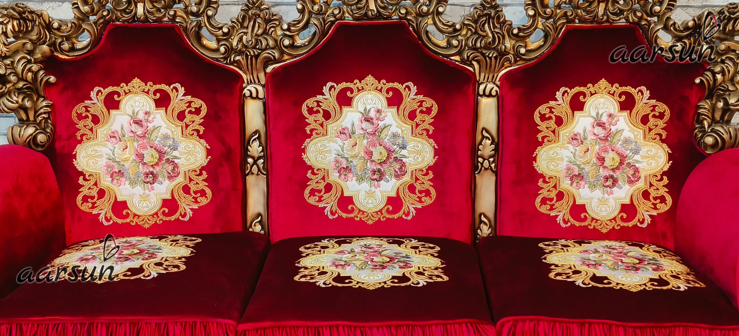 Royal Sofa Set in Rush Gold Finishing view 6