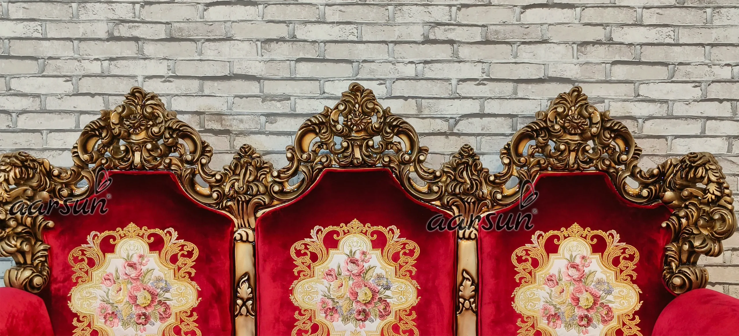 Royal Sofa Set in Rush Gold Finishing view 7