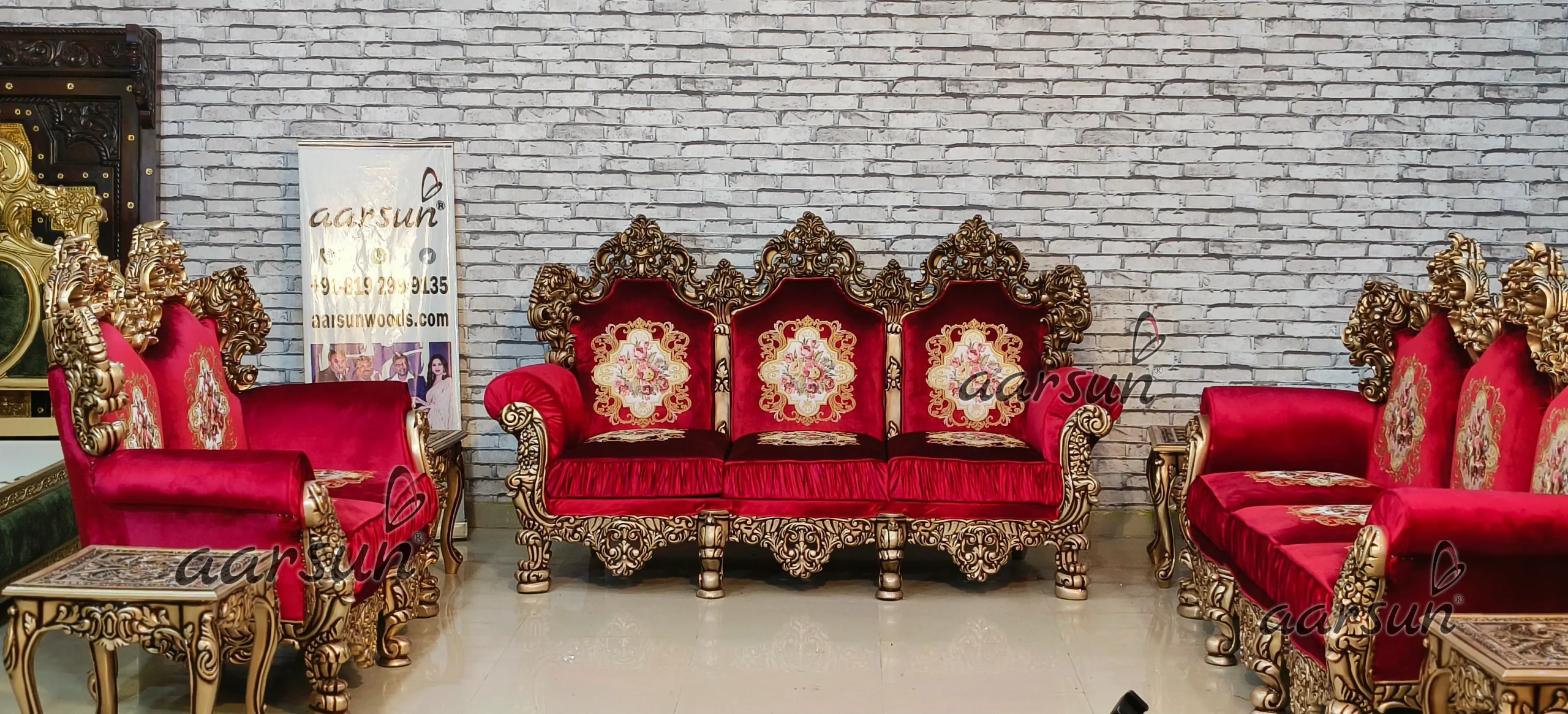 Royal Sofa Set in Rush Gold Finishing view 8