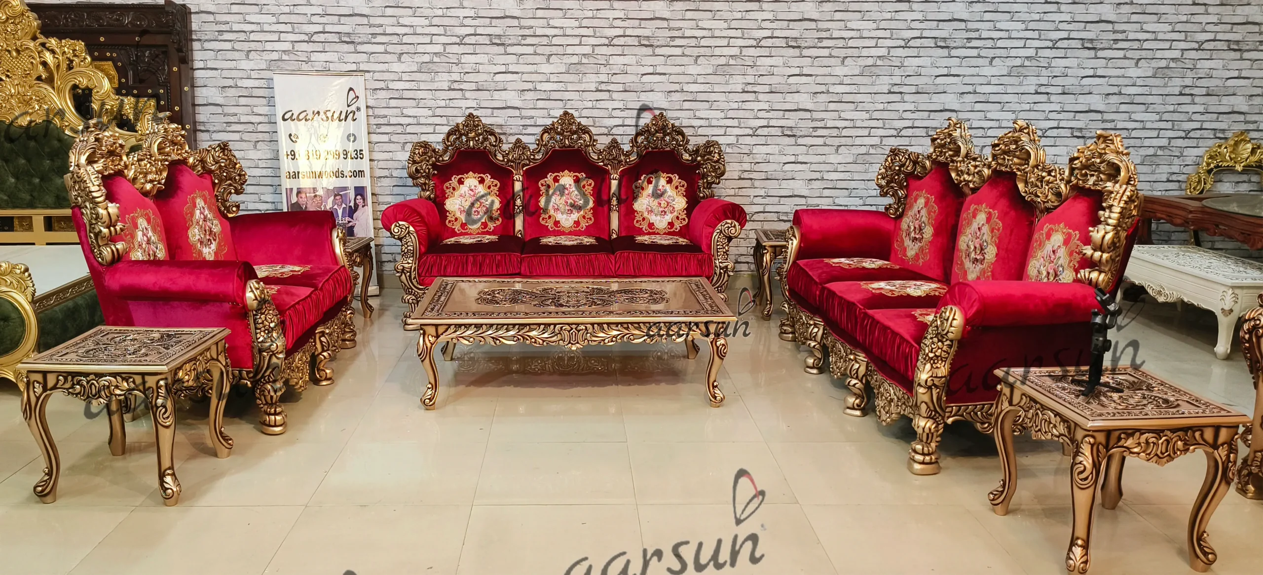Royal Sofa Set in Rush Gold Finishing view 9