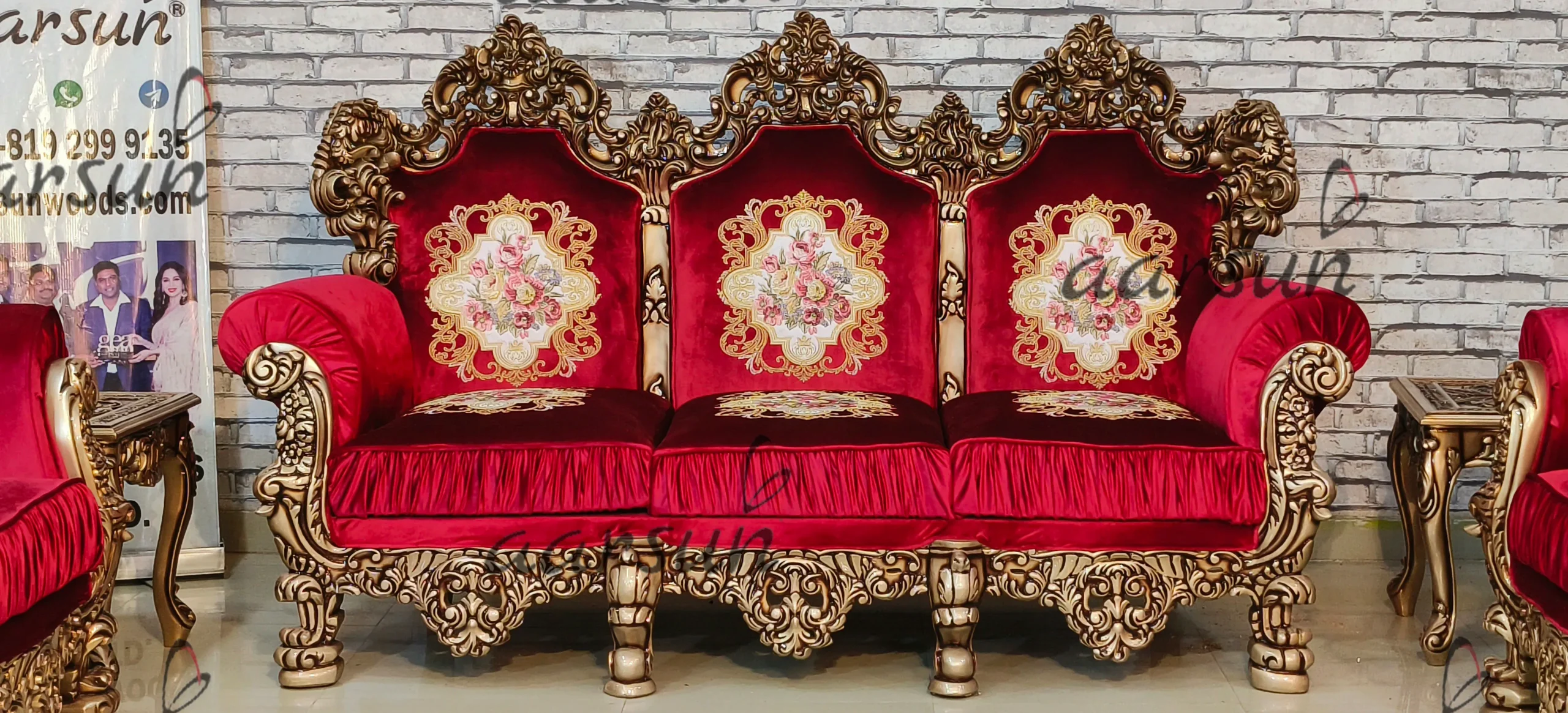 Royal Sofa Set in Rush Gold Finishing view 10