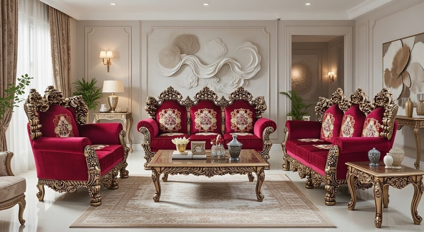 Royal Sofa Set in Rush Gold Finishing