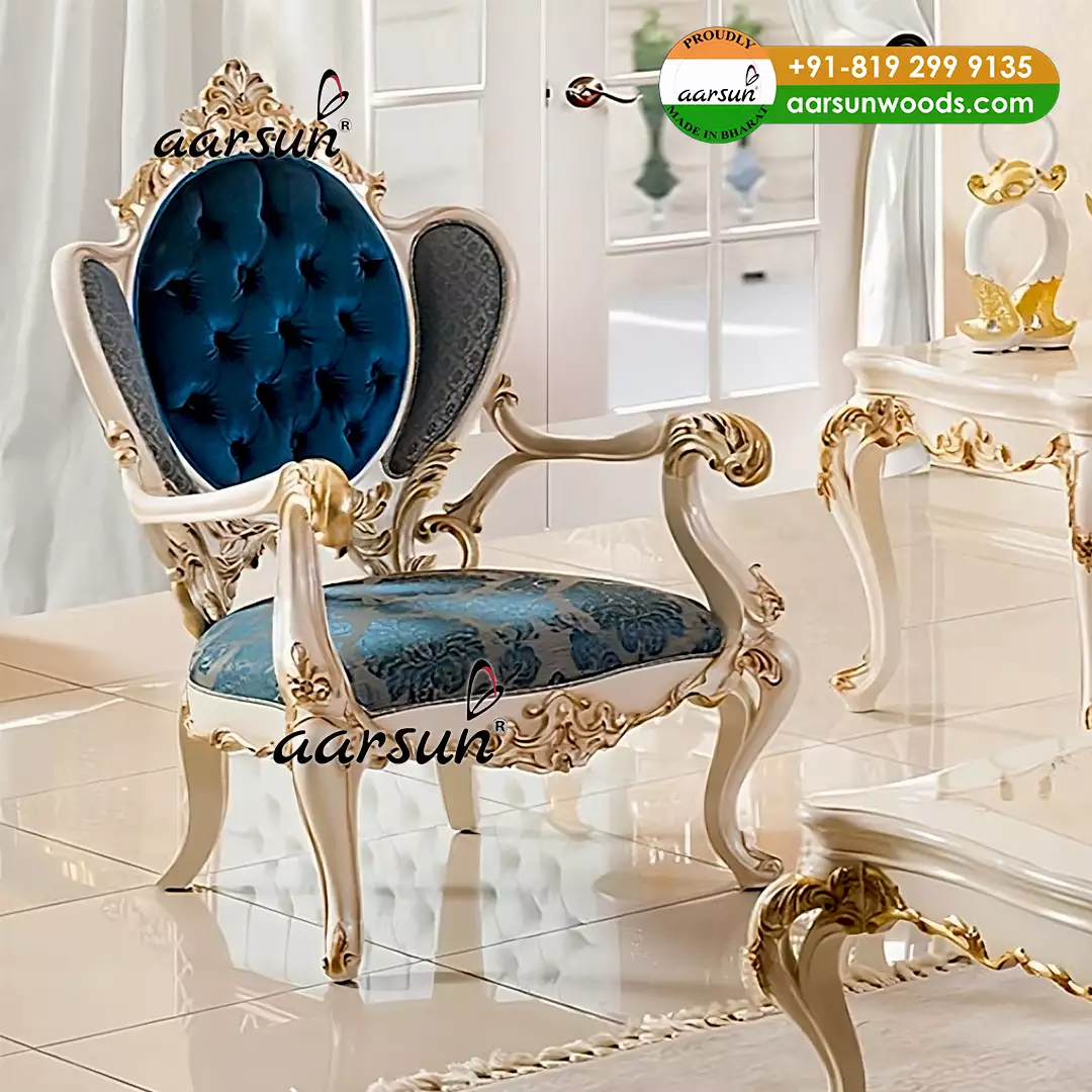 Royal White Finish Sofa Set with Golden Highlights view 4
