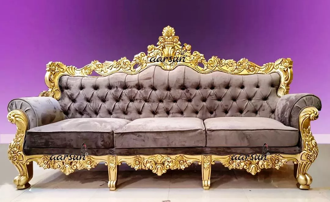Sofa Ash Grey Fabric Gold Finish Best Price