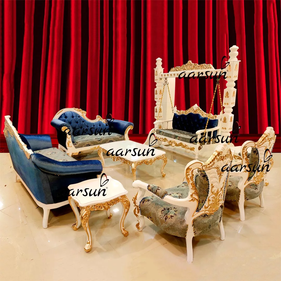 Sofa Set with Swing in White Gold Finish YT-206