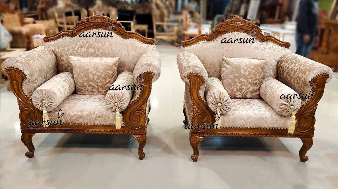 Solid Teak Wood 10 Seater Sofa Set with Center Table & Side Tables YT-446 view 3