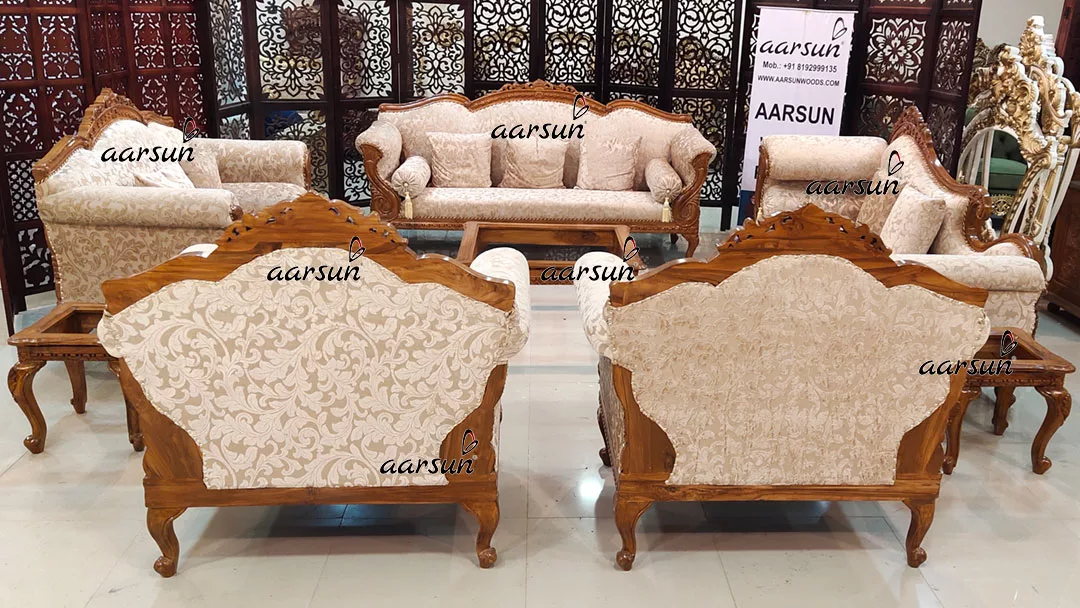 Solid Teak Wood 10 Seater Sofa Set with Center Table & Side Tables YT-446 view 4