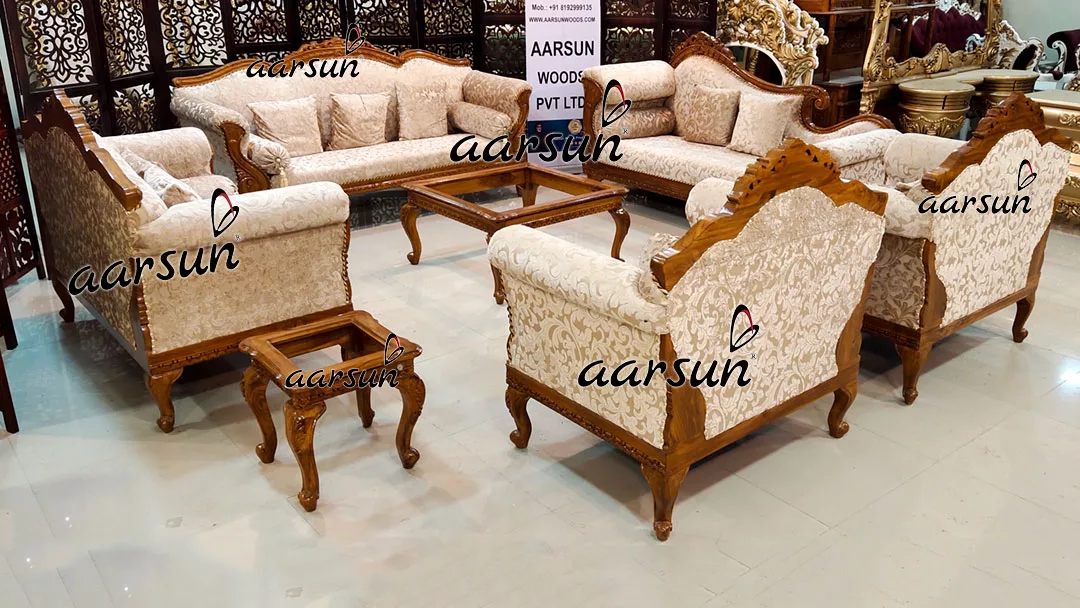 Solid Teak Wood 10 Seater Sofa Set with Center Table & Side Tables YT-446 view 8
