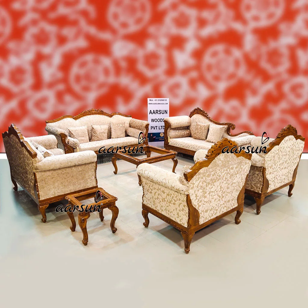 Solid Teak Wood 10 Seater Sofa Set with Center Table & Side Tables YT-446 view 9
