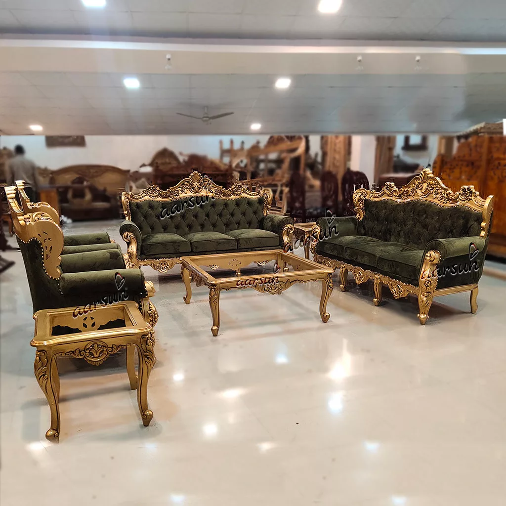 Teak Classic Royal Sofa Pista Green Fabric YT-227 view 3