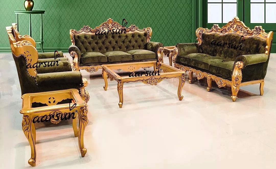 Teak Classic Royal Sofa Pista Green Fabric YT-227 view 4
