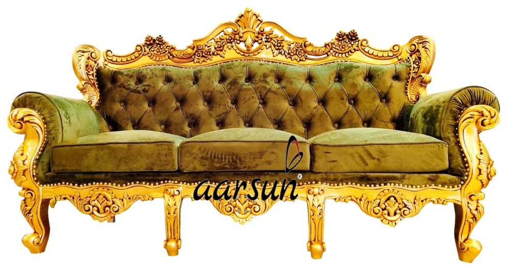 Teak Classic Royal Sofa Pista Green Fabric YT-227