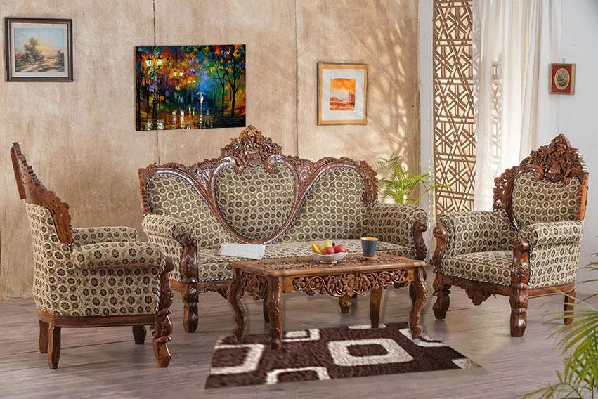 Teak Wood Dilwala Classic Sofa Set – SF-0066 view 7