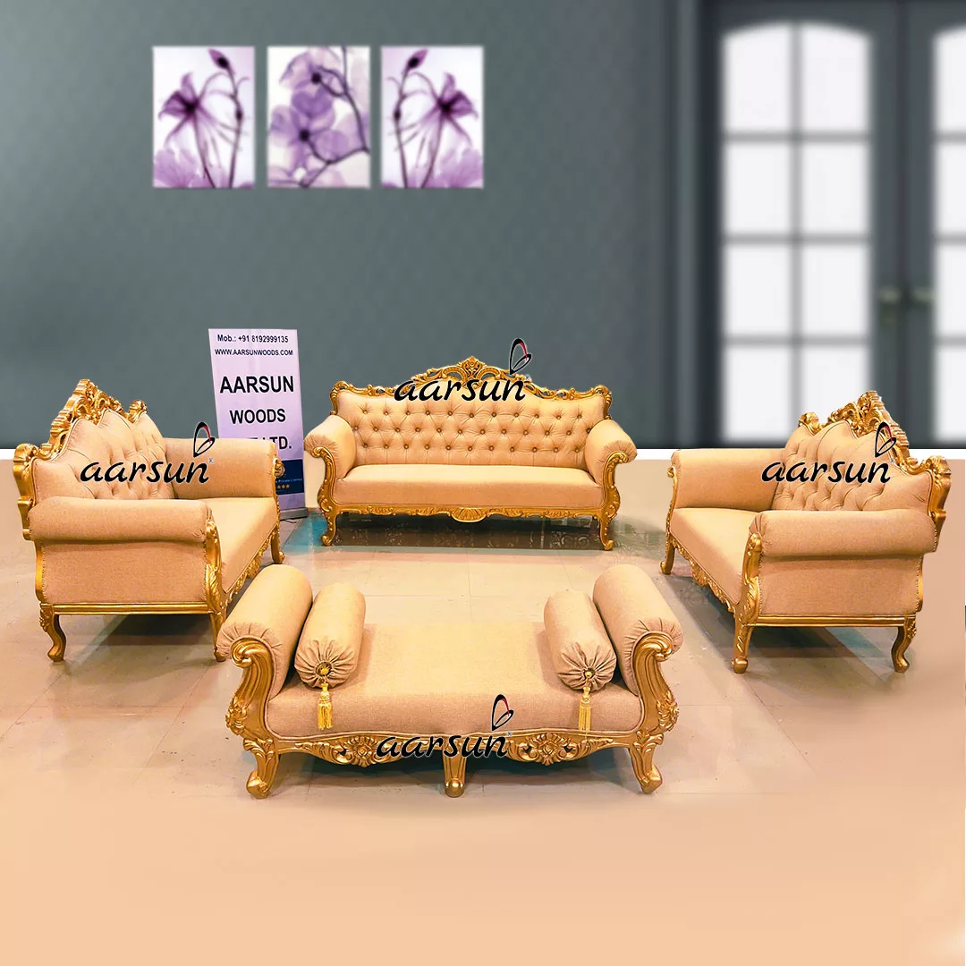 Teak Wood Gold 9 Seater Sofa Set 3+2+2+2 YT-394 view 3
