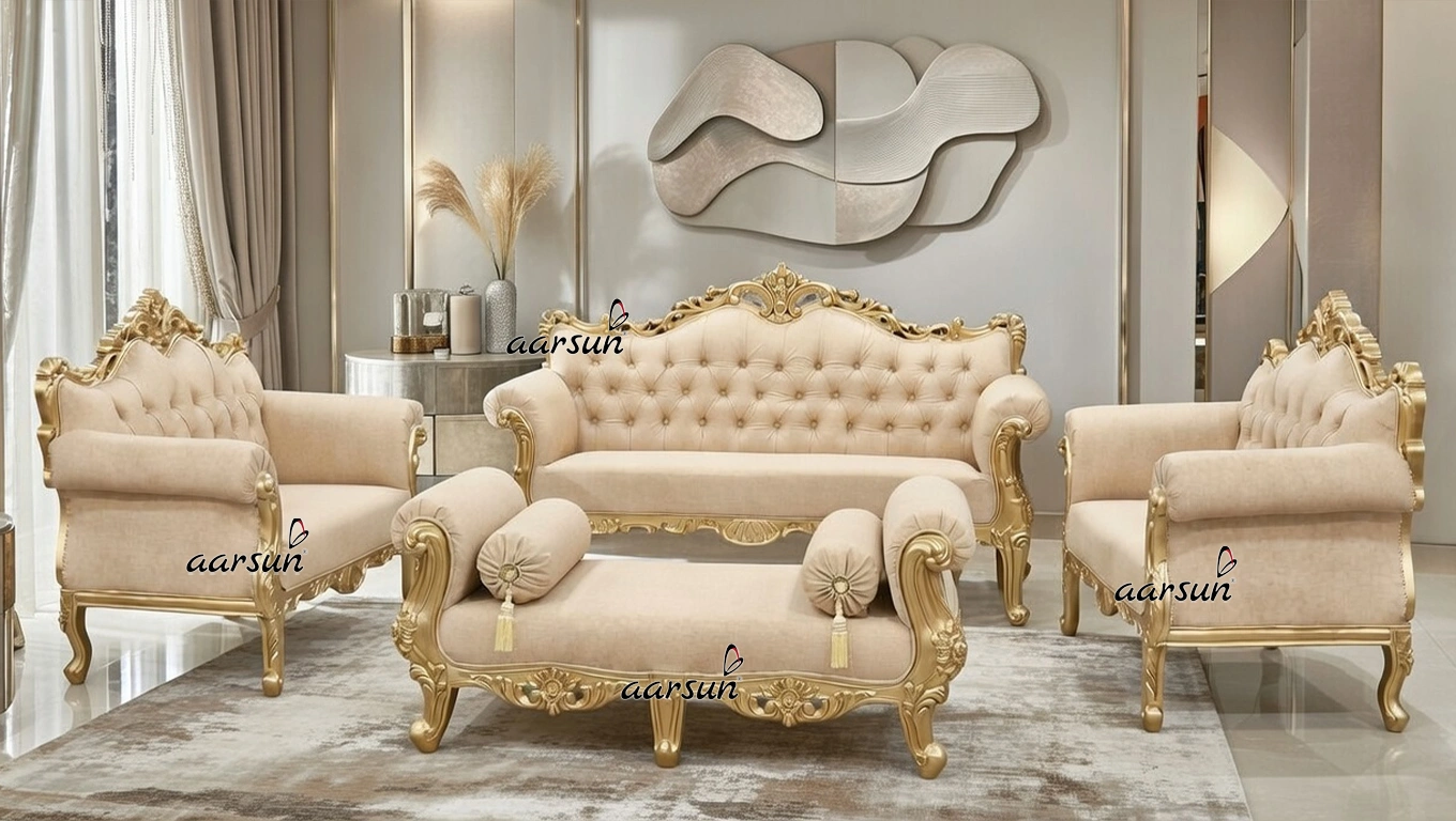 Teak Wood Gold 9 Seater Sofa Set 3+2+2+2 YT-394