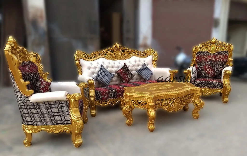 Teak Wood Golden Sofa Set – Center Table – SF-0061 view 3