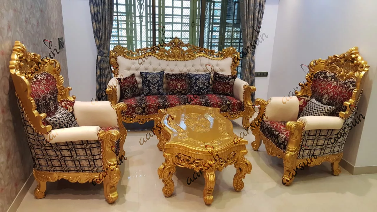 Teak Wood Golden Sofa Set – Center Table – SF-0061