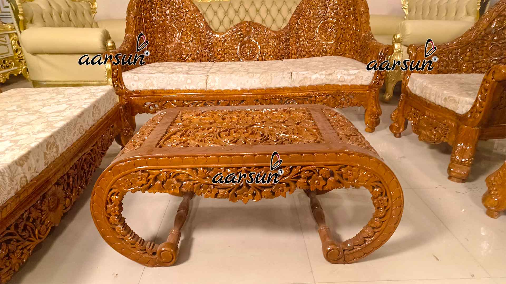 Traditional Carving Wooden Sofa Set Design view 3