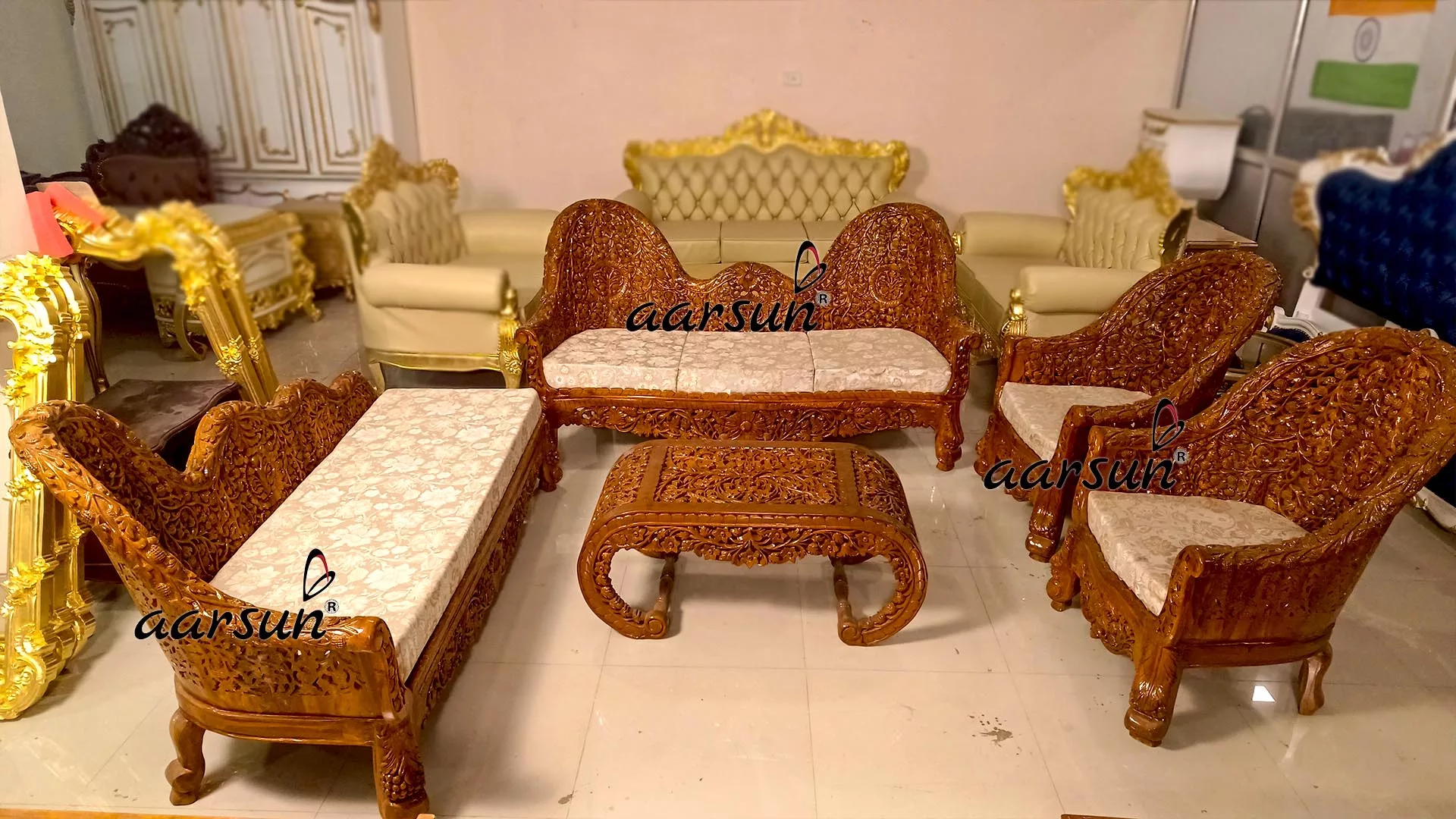 Traditional Carving Wooden Sofa Set Design