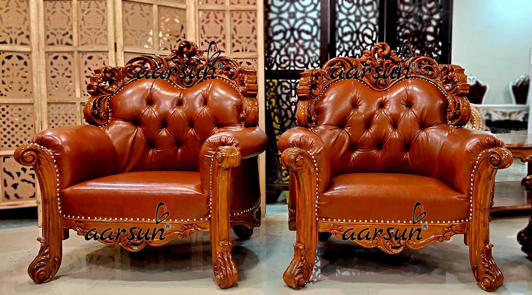 Truly Premium Sofa Set Double Carved in Teak Wood YT-458 view 3