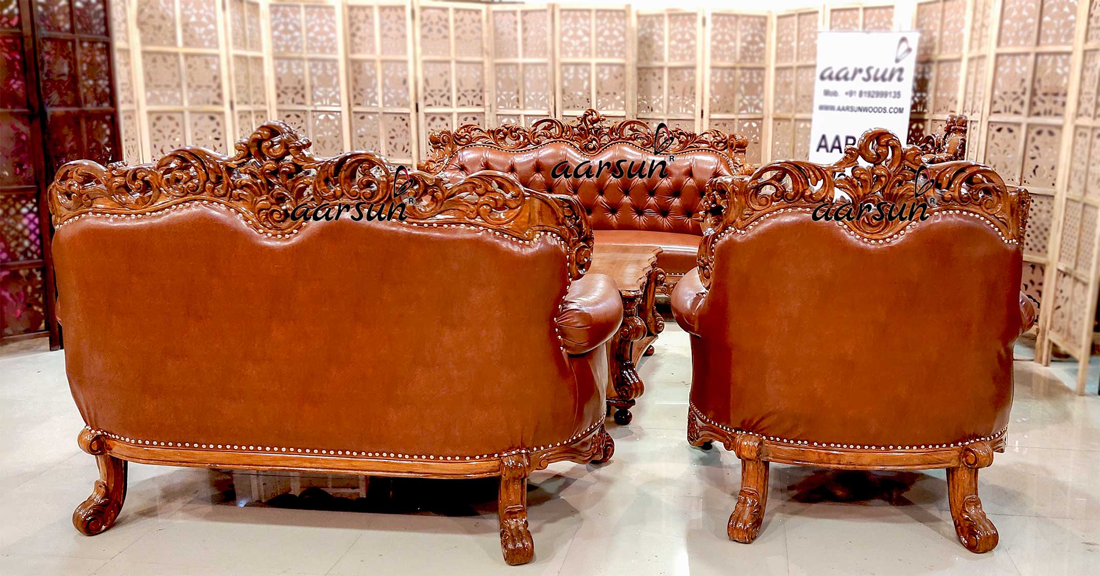 Truly Premium Sofa Set Double Carved in Teak Wood YT-458 view 4
