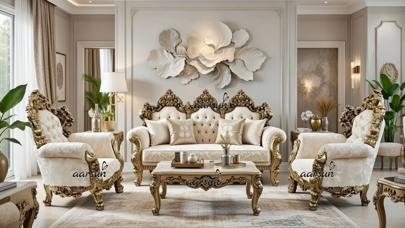 Ultra Luxurious Sofa Set in Antique Gold Double Carving Furniture YT-499