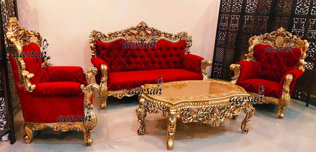 Ultra Royal Sofa Set in Red & Gold YT-467 view 3