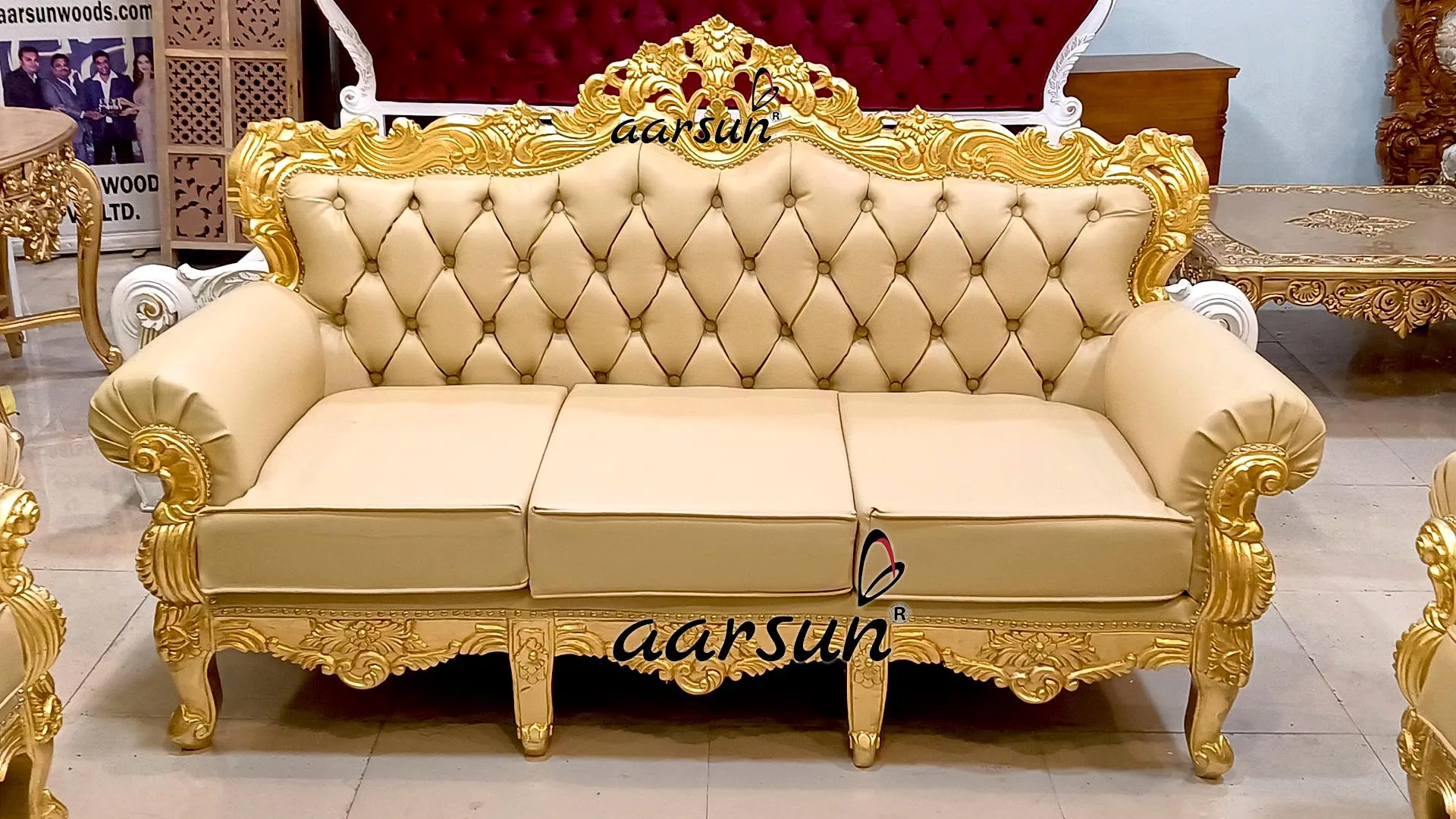 Vegan leather Sofa Set in Gold Leaf YT-726 view 3