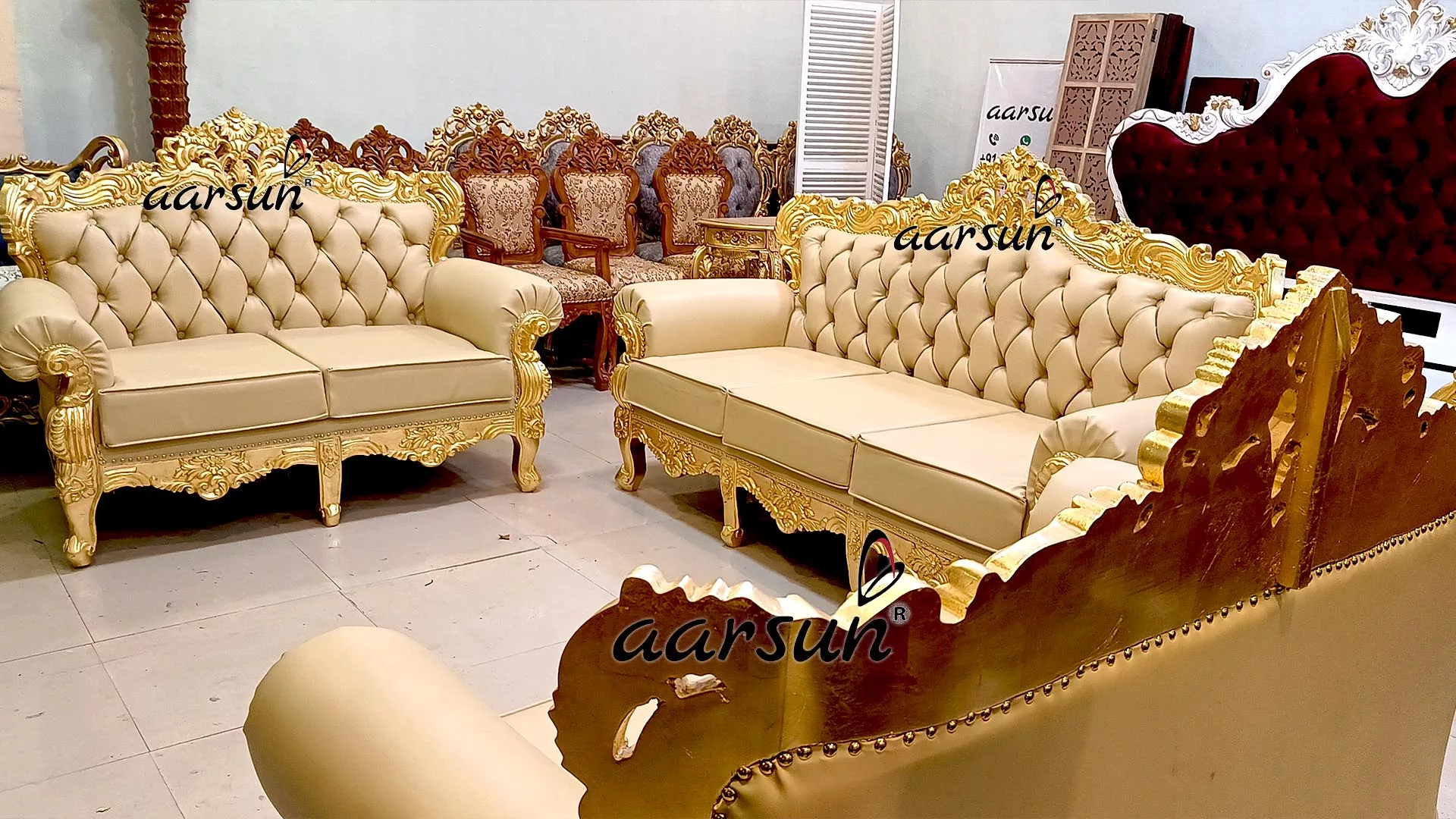 Vegan leather Sofa Set in Gold Leaf YT-726 view 4