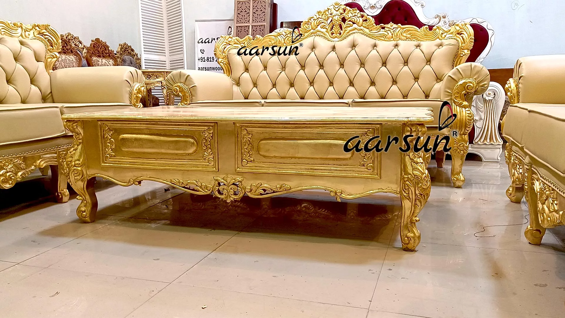 Vegan leather Sofa Set in Gold Leaf YT-726 view 5