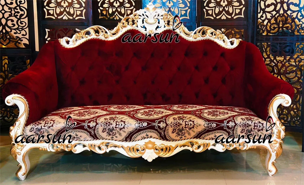 White & Gold 8 Seater Sofa Set in Teak Wood YT-358 view 4