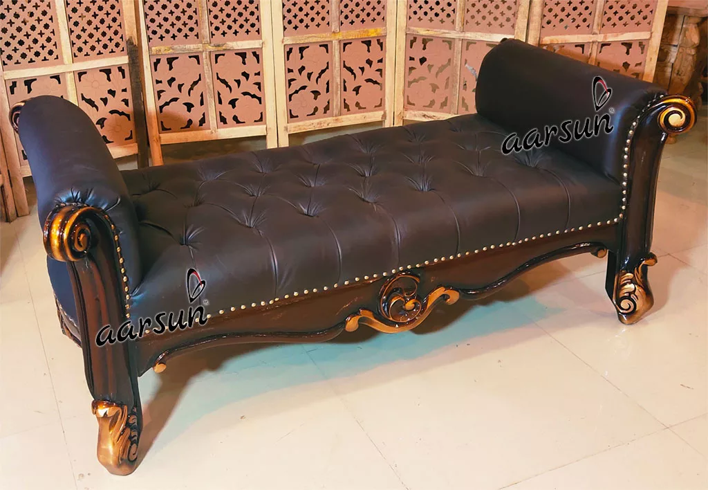 Wooden Brown Leather Settee YT-369 view 3